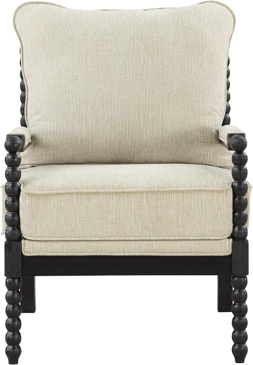 OSP Home Furnishings Eliza Spindle Accent Chair, Linen Fabric with Black Wood