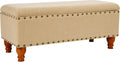 Homepop Home Decor | Upholstered Bench with Nailhead Trim | Large Ottoman with Storage for Living Room & Bedroom | Decorative Home Furniture, Tan Linen