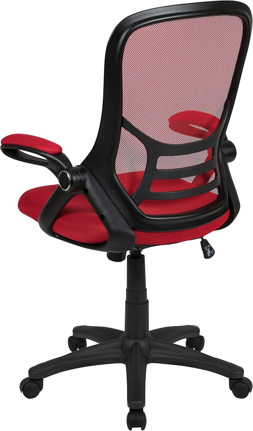 Flash Furniture Porter High Back Mesh Ergonomic Swivel Office Chair with Lumbar Support, Flip-Up Arms, Tilt Lock/Tilt Tension, Height Adjustable, Red/Black Frame