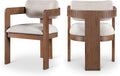 Meridian Furniture Sacha Collection Art Deco Dining Chair, Solid Fluted Wood, 22.5' W x 22' D x 31' H, Set of 2 (Beige, Brown Finish, Velvet)