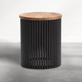 SIMPLIHOME Demy Accent Table - 18 inch Wide Solid Mango Wood and Metal Round Side Table in Earthtone/Ebony, Modern End Table for Living Room or Bedroom with Slatted Base Design, Assembled