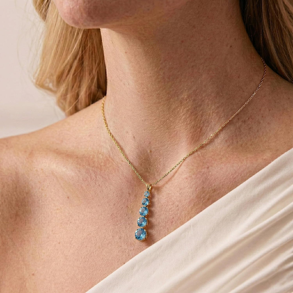 GOODSTONE JEWELS Linear Drop Pendant Necklace for Women in Yellow Gold Plated | Size 16+2 Inch Cable Chain with Lobster Clasp | Natural Birthstone Jewelry Gift for Her