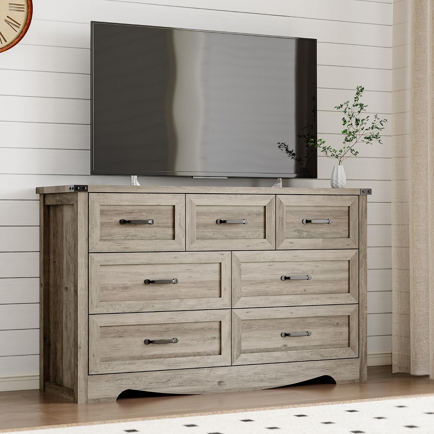 BORNOON 7-Drawer Dresser for Bedroom, Modern Wooden Chest of Drawers with Metal Handles, Anti-Tipping Design, Sturdy and Stable Storage Organizer for Living Room, Entryway, Home Office