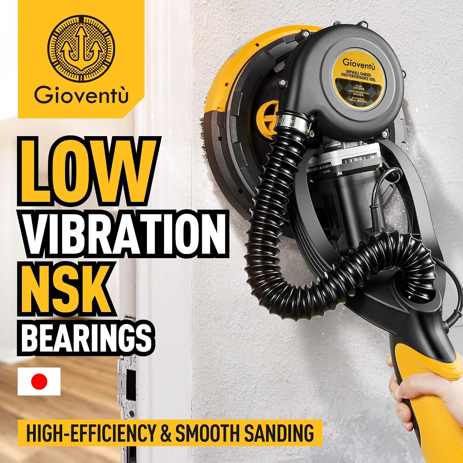 Drywall Sander, 780W Powerful Electric Drywall Sander with Vacuum Attachment, Auto Dust Absorption, Dustless Wall Sander with 26' Power Cord for Popcorn Ceiling, Drywall etc