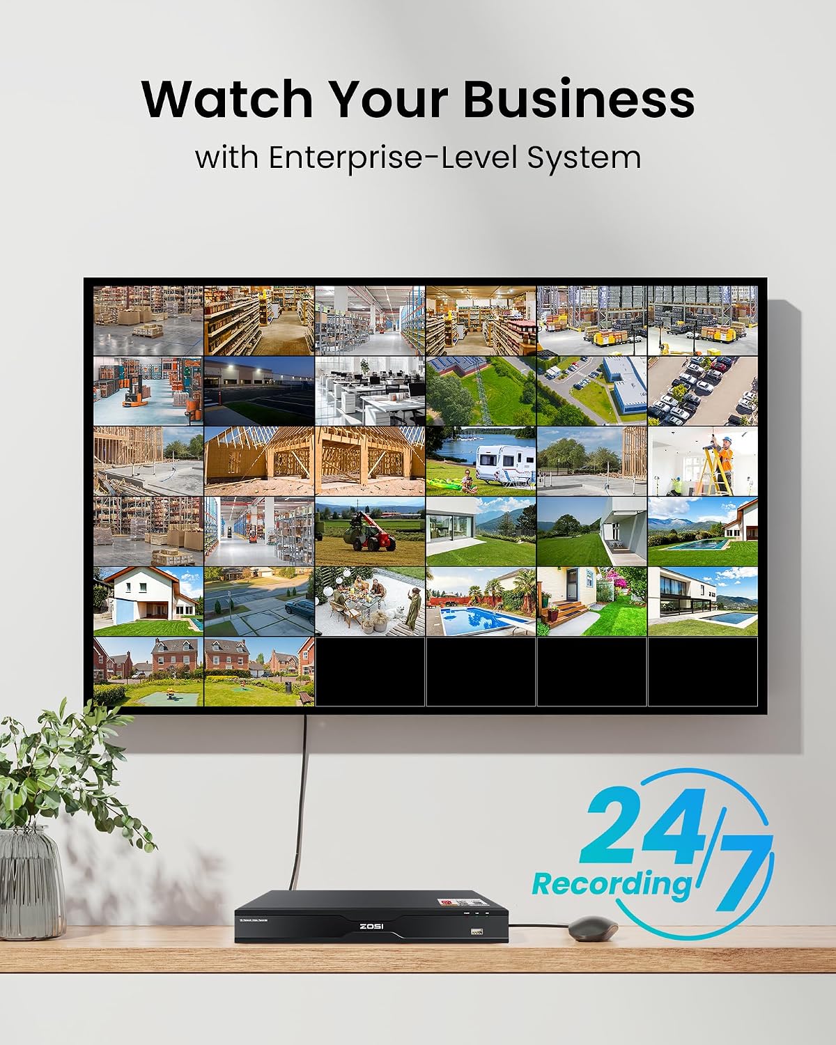 ZOSI 32 Channel 4K PoE Security Camera System, 32x 8MP Spotlight Commercial Cameras Outdoor Indoor, Face Person Vehicle Detection, 2 Way Audio, 32CH 4K Surveillance NVR with 8TB HDD for 24/7 Recording
