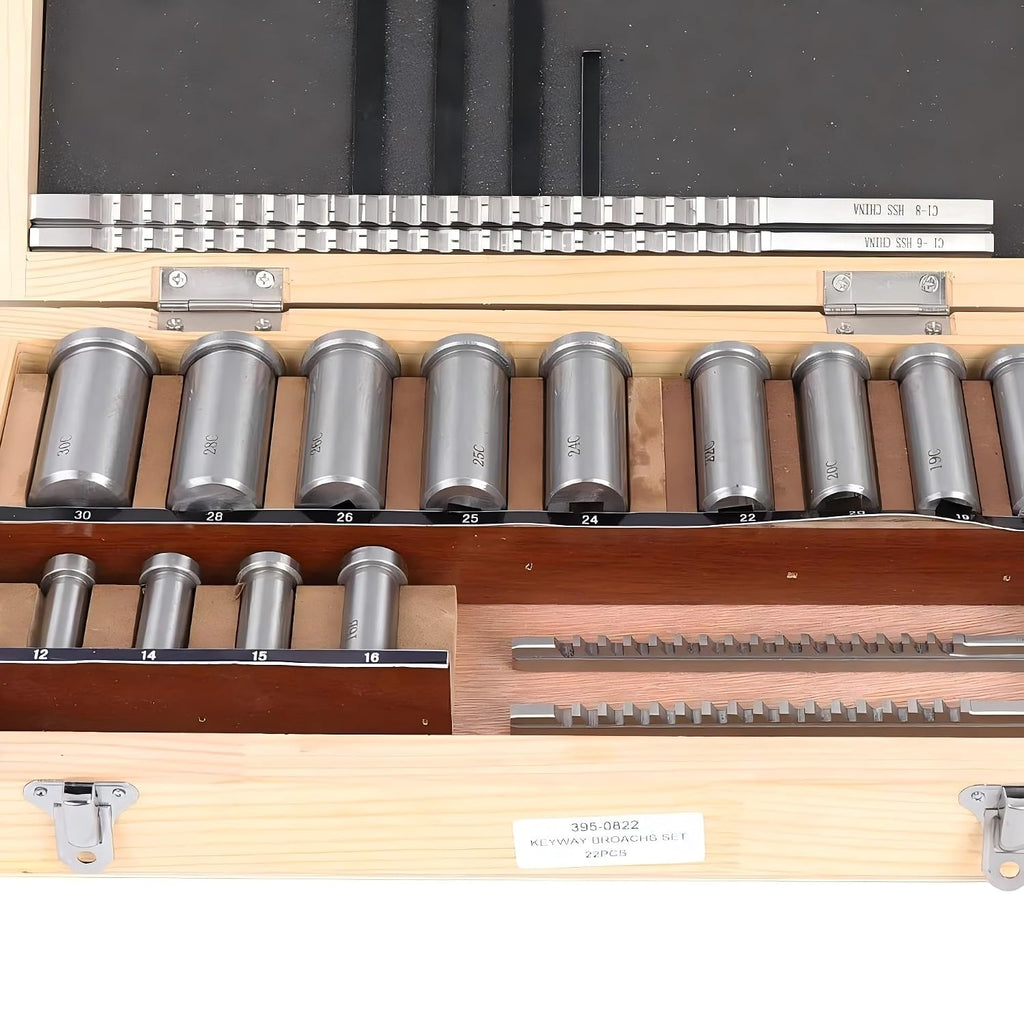 Keyway Broach Kit, 22 Pcs HSS Keyway Broach Set Metric Size Broaching Cutter Collared Ferrule Bushings Gasket Spacer Set Shim CNC Metal Processing Metalworking Set with Case for Lathe,Keyway Size (22)