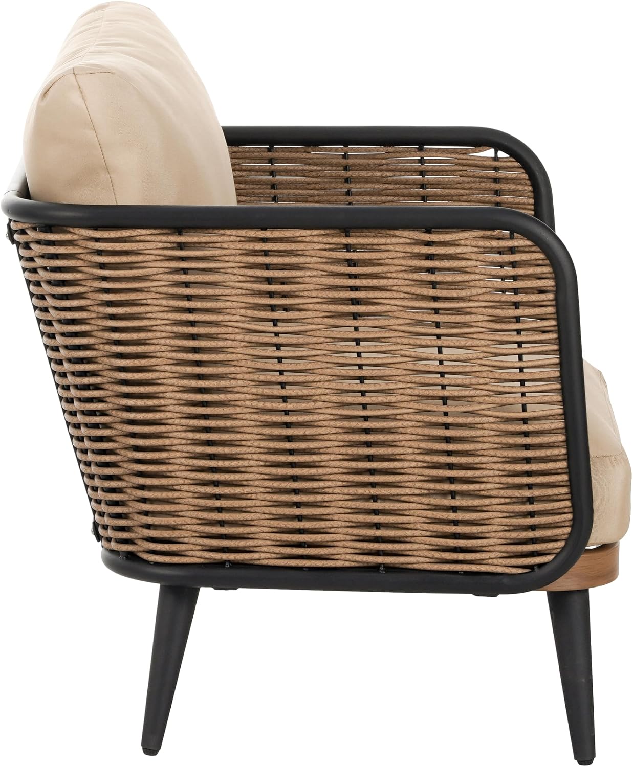 Christopher Knight Home Xayah Patio Wicker Accent Chair Set of 2, Outdoor Lounge Chair with Water-Resistant Cushion, Woven Faux Rattan Backrest & Armrest, Sturdy Metal Frame Armchair, Brown + Khaki