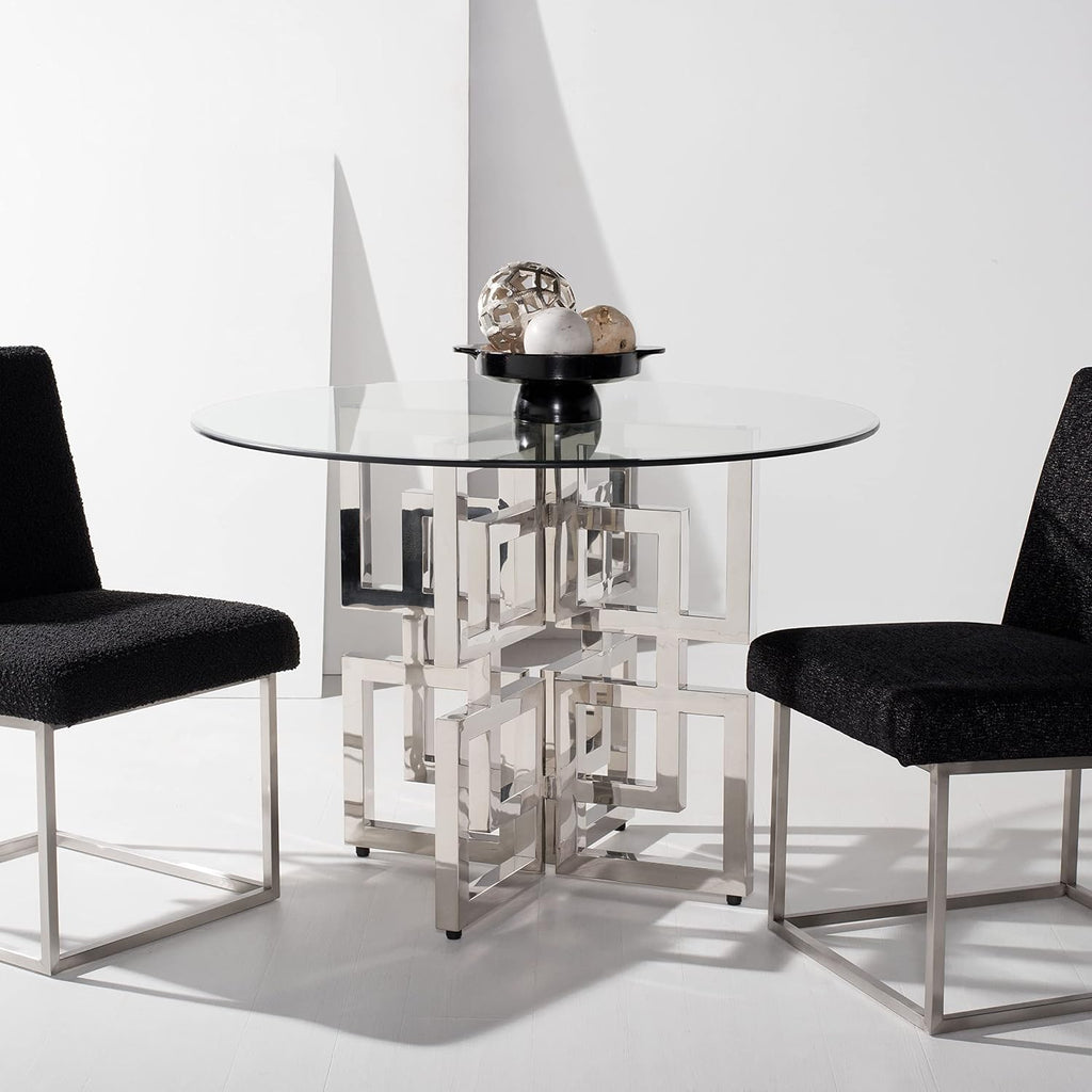 Safavieh Couture Home Harlan Chrome Stainless Steel and Glass Top Round Dining Table