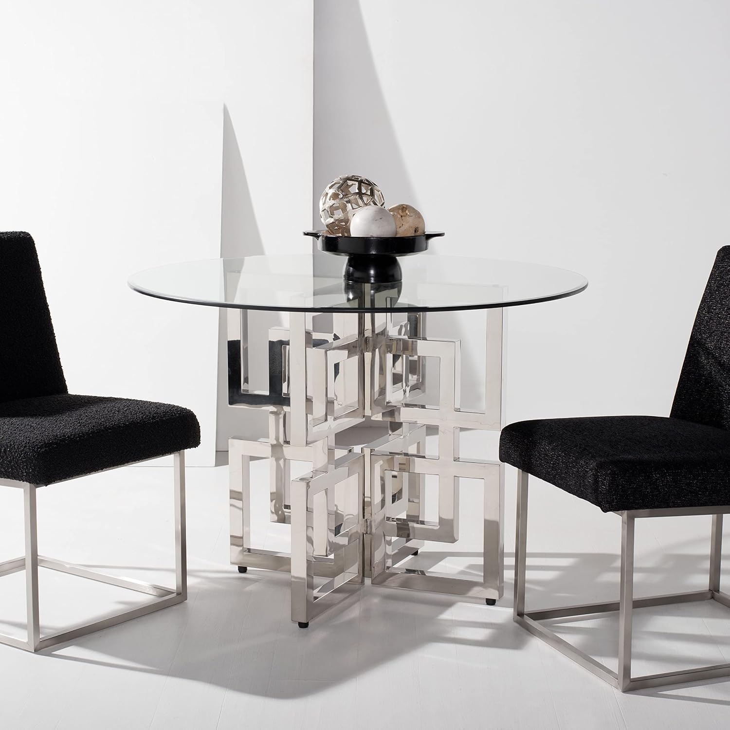 Safavieh Couture Home Harlan Chrome Stainless Steel and Glass Top Round Dining Table