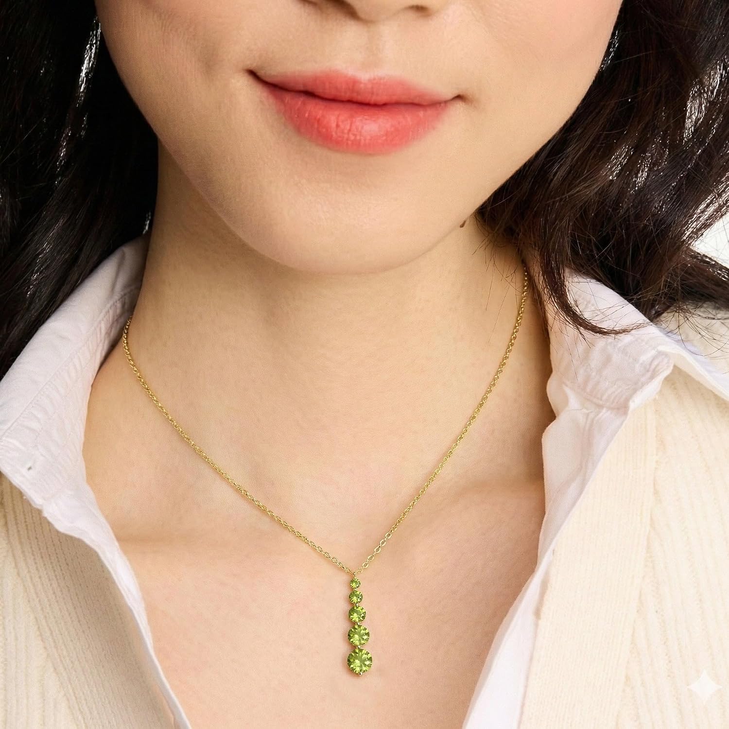 GOODSTONE JEWELS Linear Drop Pendant Necklace for Women in Yellow Gold Plated | Size 16+2 Inch Cable Chain with Lobster Clasp | Natural Birthstone Jewelry Gift for Her