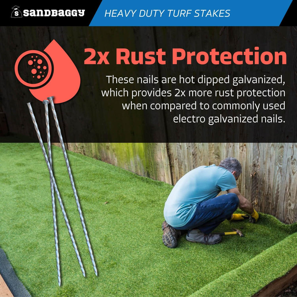 Sandbaggy 18' Heavy Duty Galvanized Artificial Turf Stakes - Spiral Landscape Nails - Ground Spikes/Pins, Synthetic Grass, Lawn, Edging, Weed Barrier Fabric (18 inch - Ultra Heavy Duty, 150, Count)
