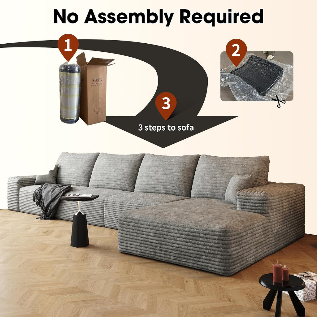 Eafurn 135' Oversized Right Facing Boneless Modular Sectional Sofa Couch with Chaise Lounge, 33D High-Density Foam Compressed Floor Couch with Deep Seat and Throw Pillows