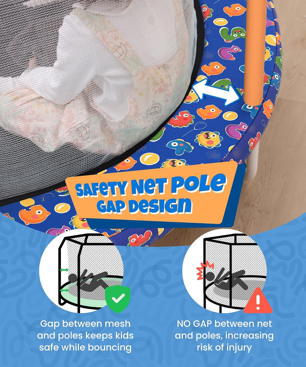 Mersco 55' Trampoline for Kids, 440lbs Capacity Indoor & Outdoor Toddler Kids Trampoline with Basketball Hoop, Safety Enclosure, Birthday Gifts for Boy and Girl, Age 1-8