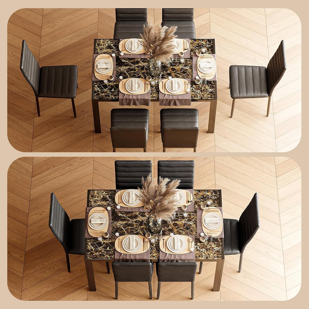 Bealife Kitchen Dining Table Set for 6, Tempered Glass 7 Piece Table and Chairs Set Modern for Home, Kitchen, Living Room, Dining Room, Marble