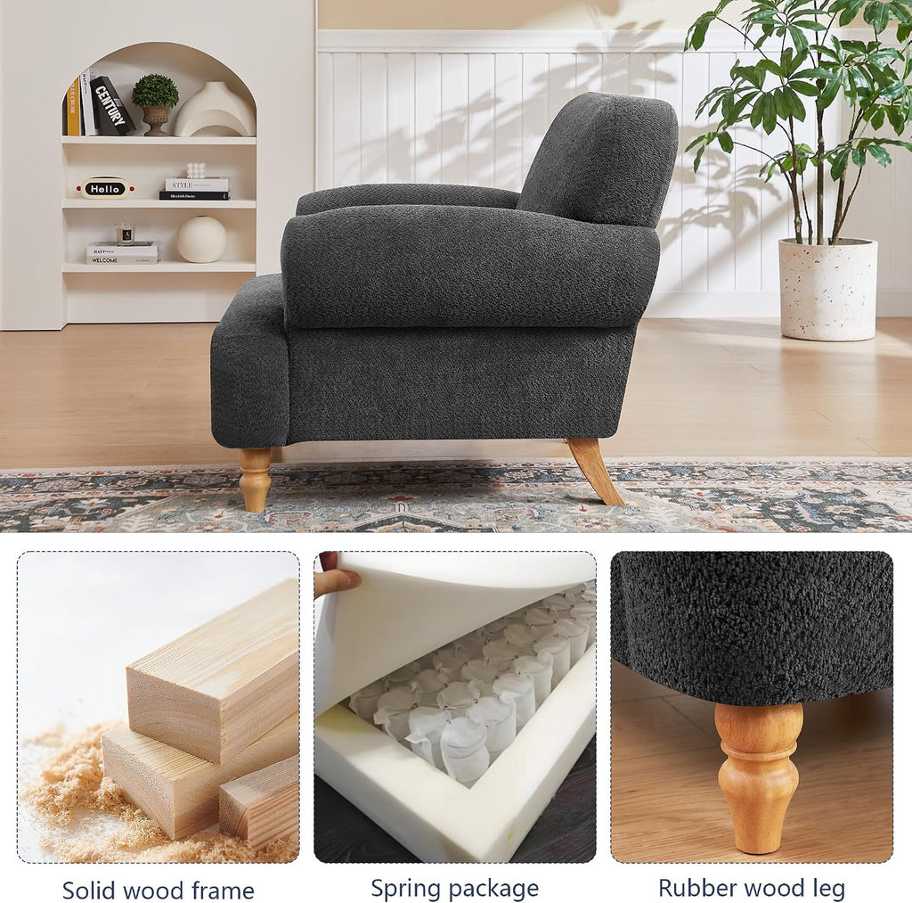 Mofolit 41.75' Oversized Modern Accent Chair w/Chenille Fabric,Wide& Round Arm, Single Sofa Chair for Bedroom,Living Room,Apartment,Study Room (1, Dark Gray)