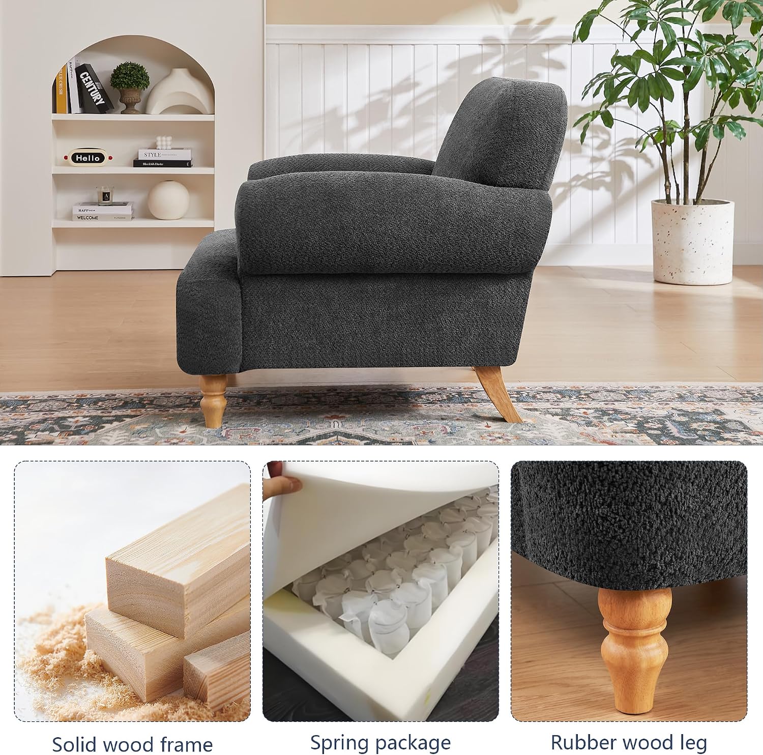 Mofolit 41.75' Oversized Modern Accent Chair w/Chenille Fabric,Wide& Round Arm, Single Sofa Chair for Bedroom,Living Room,Apartment,Study Room (1, Dark Gray)