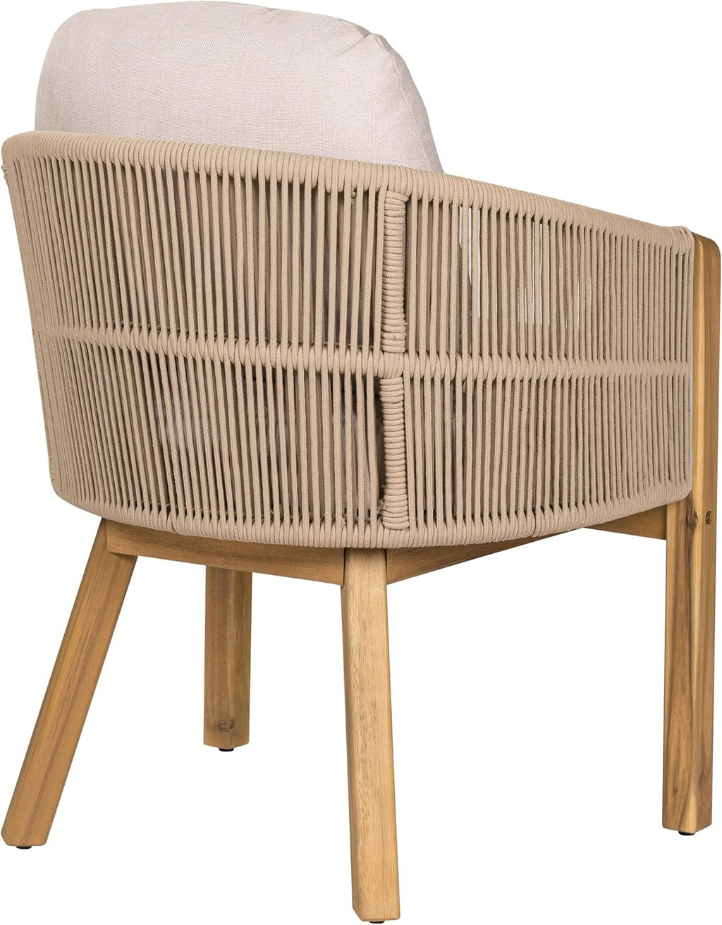 Christopher Knight Home Kclent Outdoor Acacia Wood Dining Set for 6, Patio Table & Chairs with Angled Rope Arm, Removable Cushions, 7 Piece Patio Dinner Set for Backyard Deck, Teak+ Beige