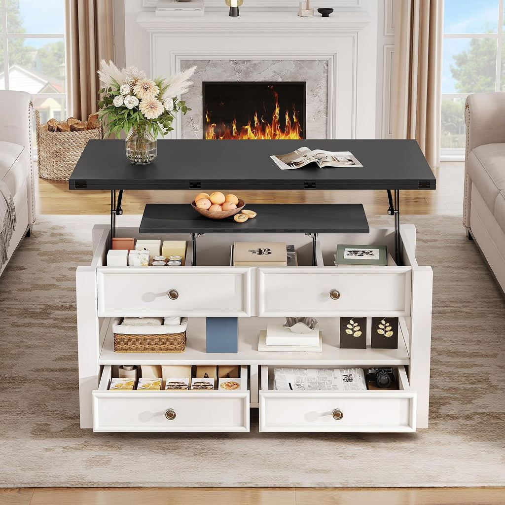 YITAHOME Coffee Table Lift Top, Multi-Function Convertible Coffee Table with Drawers and Hidden Compartment, Converts to Dining Table for Living Room