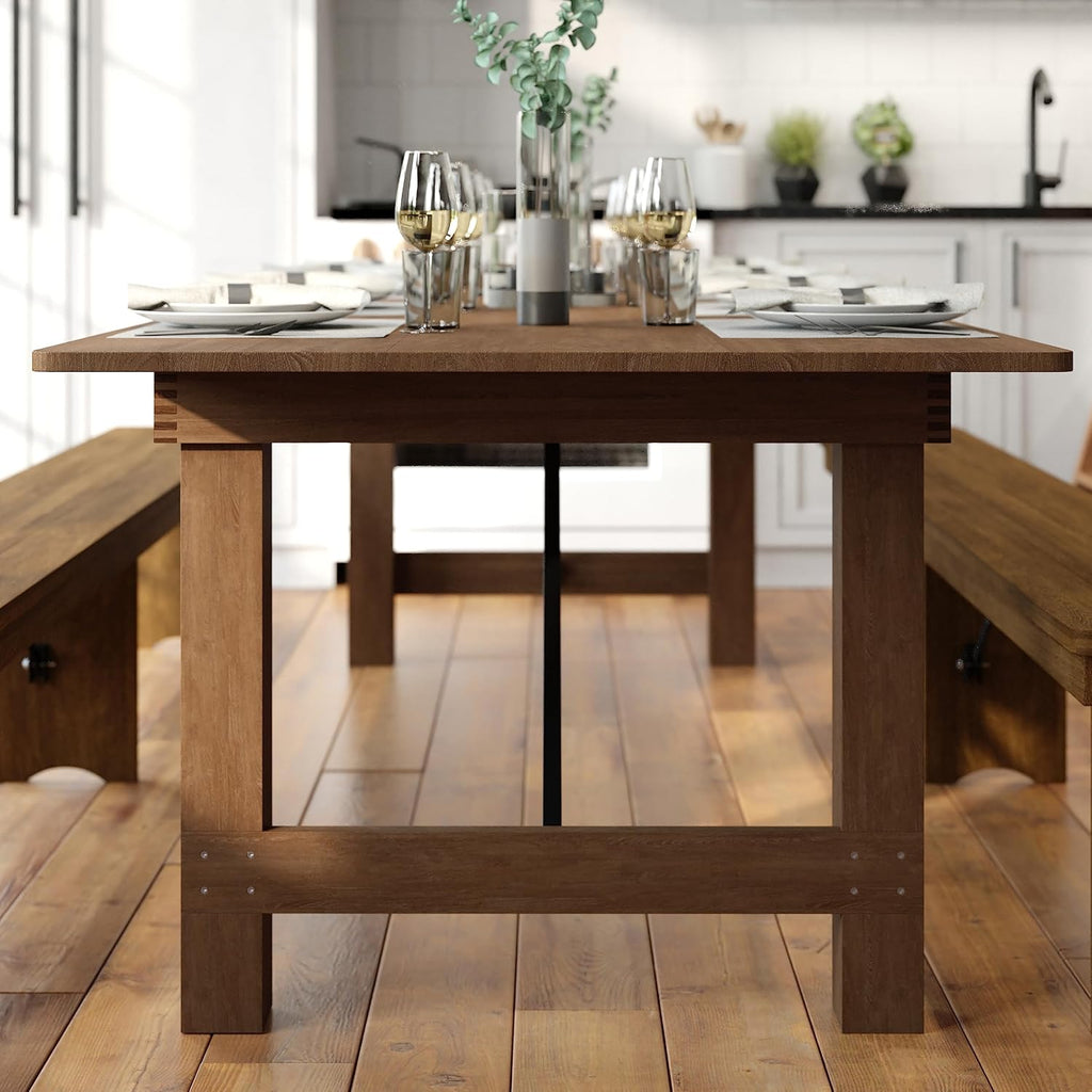 Flash Furniture Hercules Series 9' x 40' Rustic Solid Pine Folding Dining Table, Rectangular Antique Farmhouse Dining and Event Extension Table