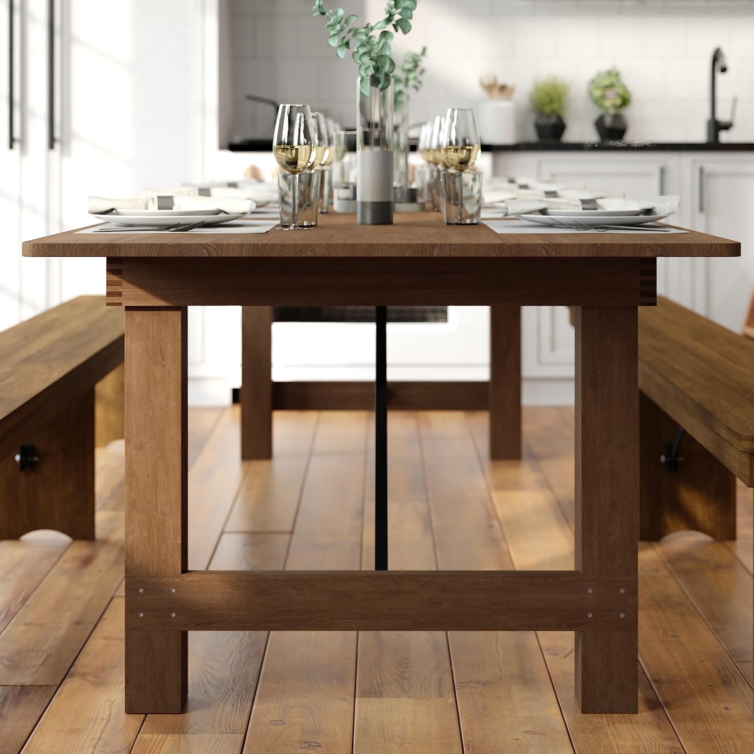 Flash Furniture Hercules Series 9' x 40' Rustic Solid Pine Folding Dining Table, Rectangular Antique Farmhouse Dining and Event Extension Table