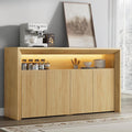 Einhomn 66.2' Buffet Cabinet with Storage and led Lights, Modern Sideboard Cabinet with 4 Doors & Shelves, Fluted Media Console Mid Century Coffee Bar Table for Living Room Kitchen Dining Room, Oak