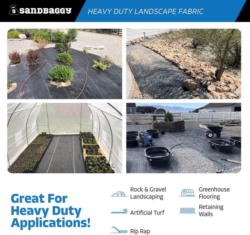 Sandbaggy 6 ft Heavy Duty Landscape Fabric | 50 Year Fabric | 6 oz Extra Thick Weed Barrier & Ground Cover for Rock & Gravel Landscaping | UV Resistant | 365 Weed Free Guarantee (1, 6 ft x 50 ft)