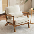 Karl home Accent Chair Wide Armrest Mid-Century Lounge Chair Linen Fabric Armchair with Lumbar Pillow & Solid Wood Frame for Living Room, Bedroom, Balcony, Beige