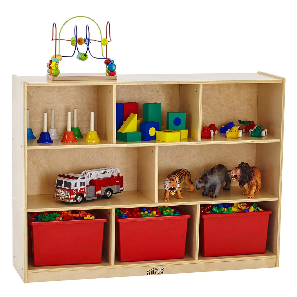 ECR4Kids 8-Compartment Mobile Storage Cabinet, Elementary, Classroom Furniture, Natural