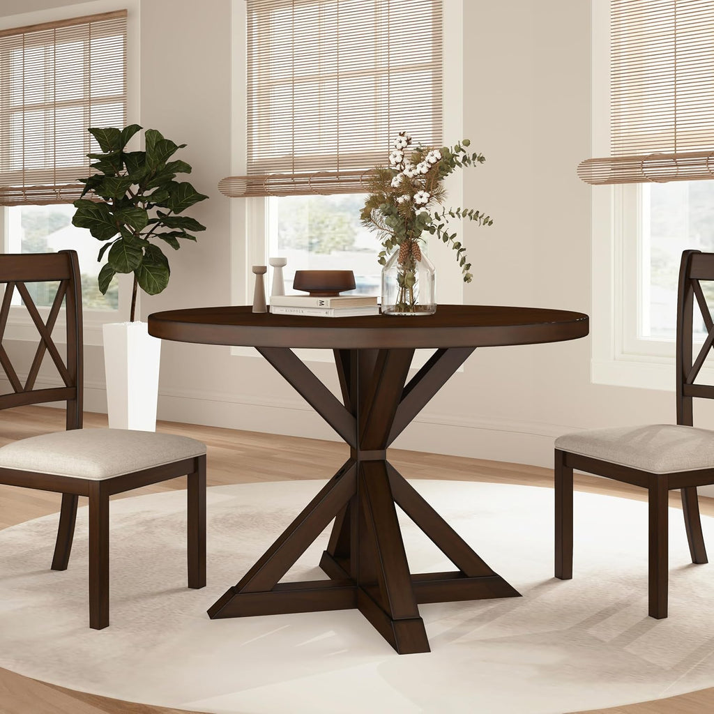 Roundhill Furniture Windvale Cross-Buck Base Dining Table, Espresso