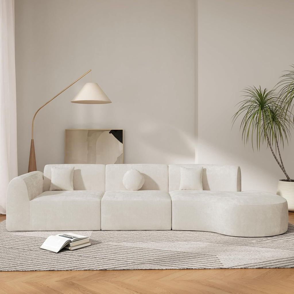 Christopher Knight Home Grelyn Modern Curved Modular Sectional Sofa, Wool Fabric Large Cloud Couch, 6-Seater L-Shaped Couch for Living Room, 3-Piece Lounge Sofa with Chaise, Fully Assembled, Beige