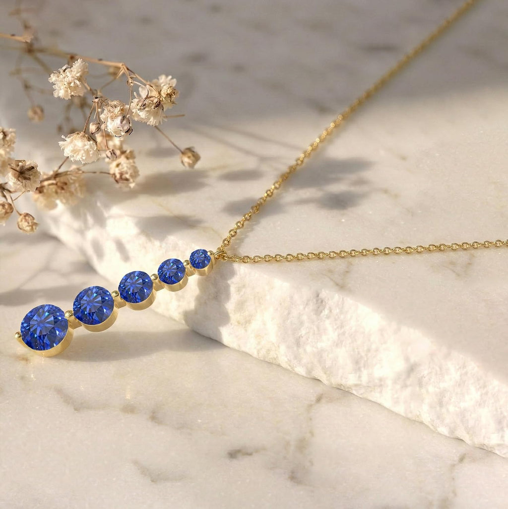 GOODSTONE JEWELS Linear Drop Pendant Necklace for Women in Yellow Gold Plated | Size 16+2 Inch Cable Chain with Lobster Clasp | Natural Birthstone Jewelry Gift for Her