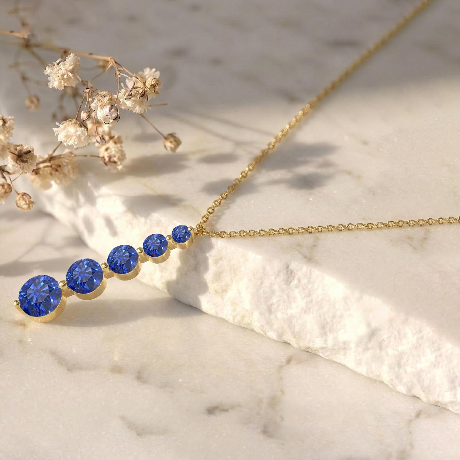 GOODSTONE JEWELS Linear Drop Pendant Necklace for Women in Yellow Gold Plated | Size 16+2 Inch Cable Chain with Lobster Clasp | Natural Birthstone Jewelry Gift for Her