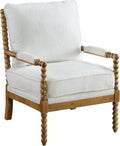 Furniture of America Dedee Mid Century Modern Boucle Fabric Accent Chair with Arms, Wide Spindle and Solidwood Legs for Living Room, Bedroom, Reading Corner, Home Office, Light Oak and White