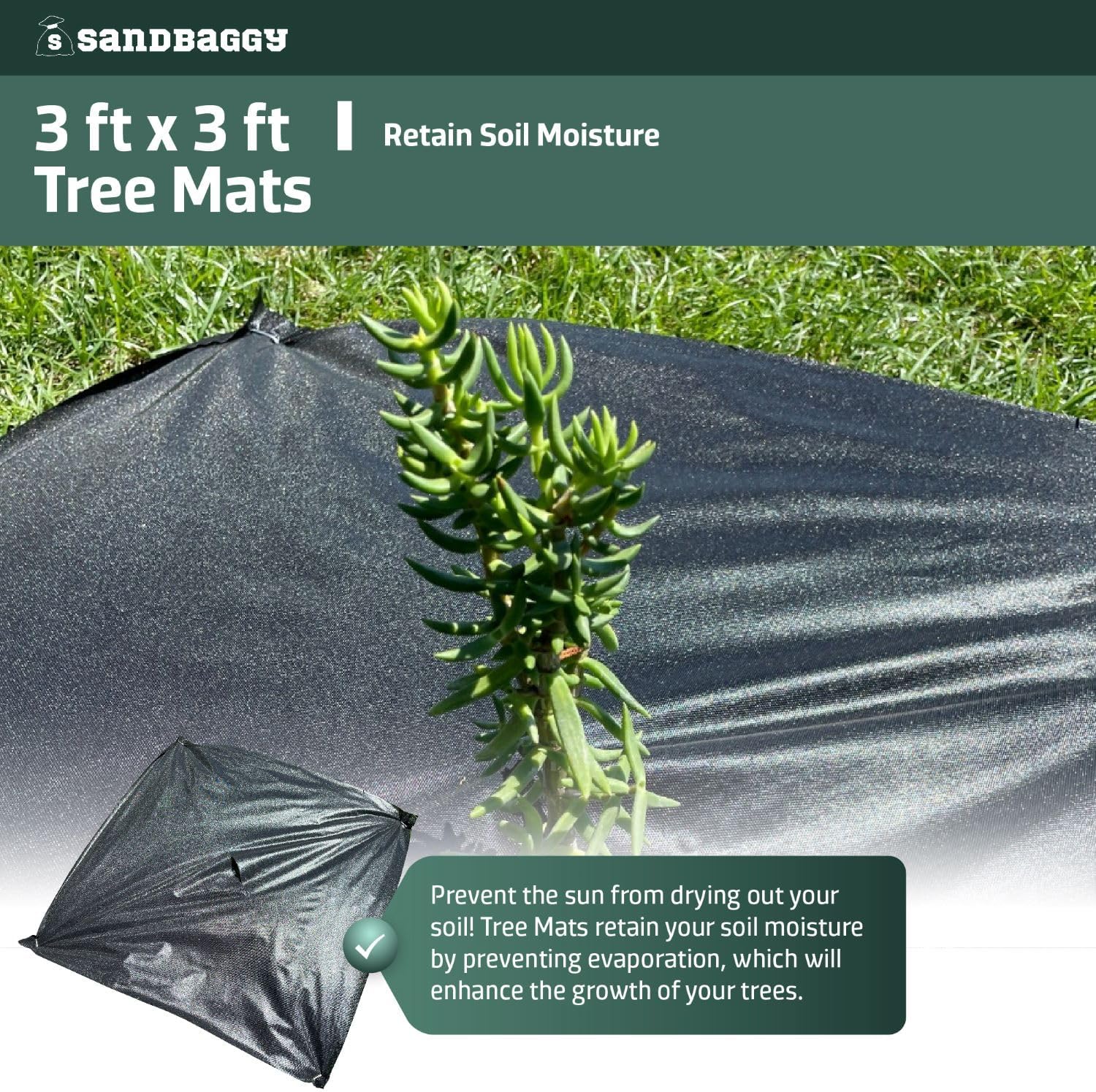 Sandbaggy Tree Mats 3 ft x 3 ft | Fabric Stops Weeds in Its Tracks | UV Protected for Extended Life | for Landscape, Weed Barrier, Ground Cover, Farming, Garden | DOT Approved (Pack of 15,000)