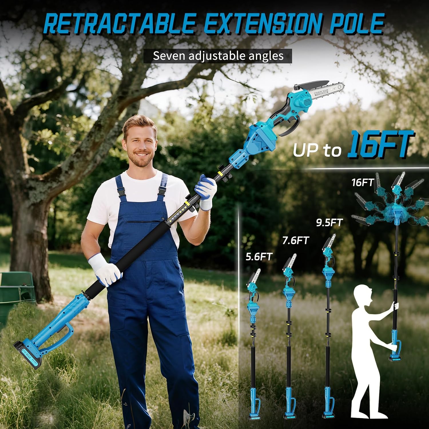 Pole Saws for Tree Trimming, 2-in-1 Pole Saw＆6 Inch Mini Chainsaw,with Extension,Fathers Day Dad Gifts for Men,Electric Pole Saw Used for Wood Cutting and High-Branch Pruning,2x2.0Ah Batteries
