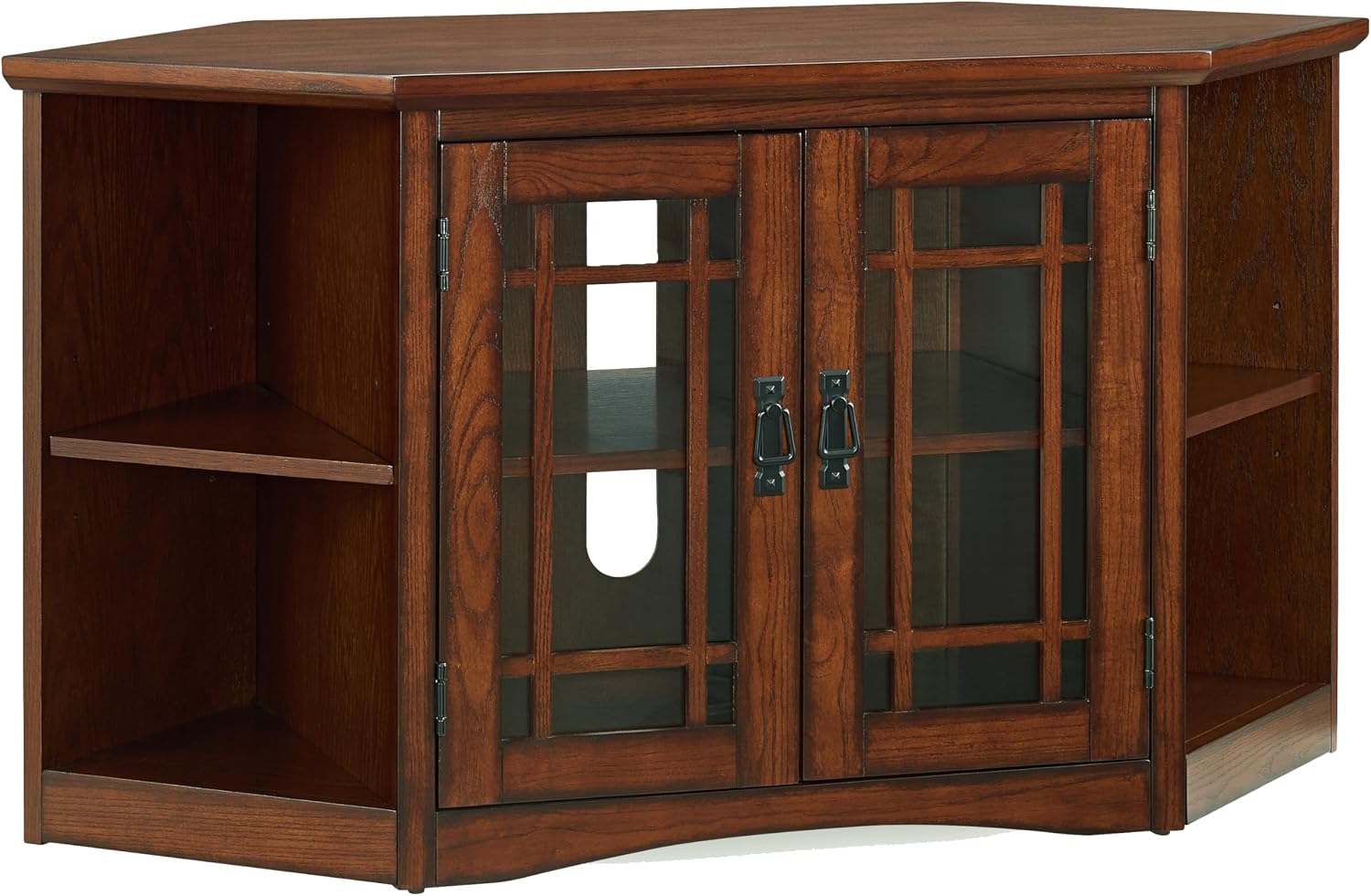 Leick Home 82287 Solid Wood Mission Oak Two Door Corner TV Stand For 50' TVs Living Room Storage Shelves Entertainment Center, Mission Oak TV Console