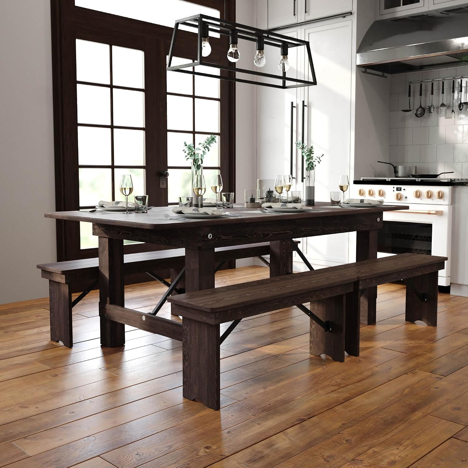 Flash Furniture HERCULES 7' x 40' Rectangular Antique Rustic Solid Pine Folding Farm Table, Mahogany