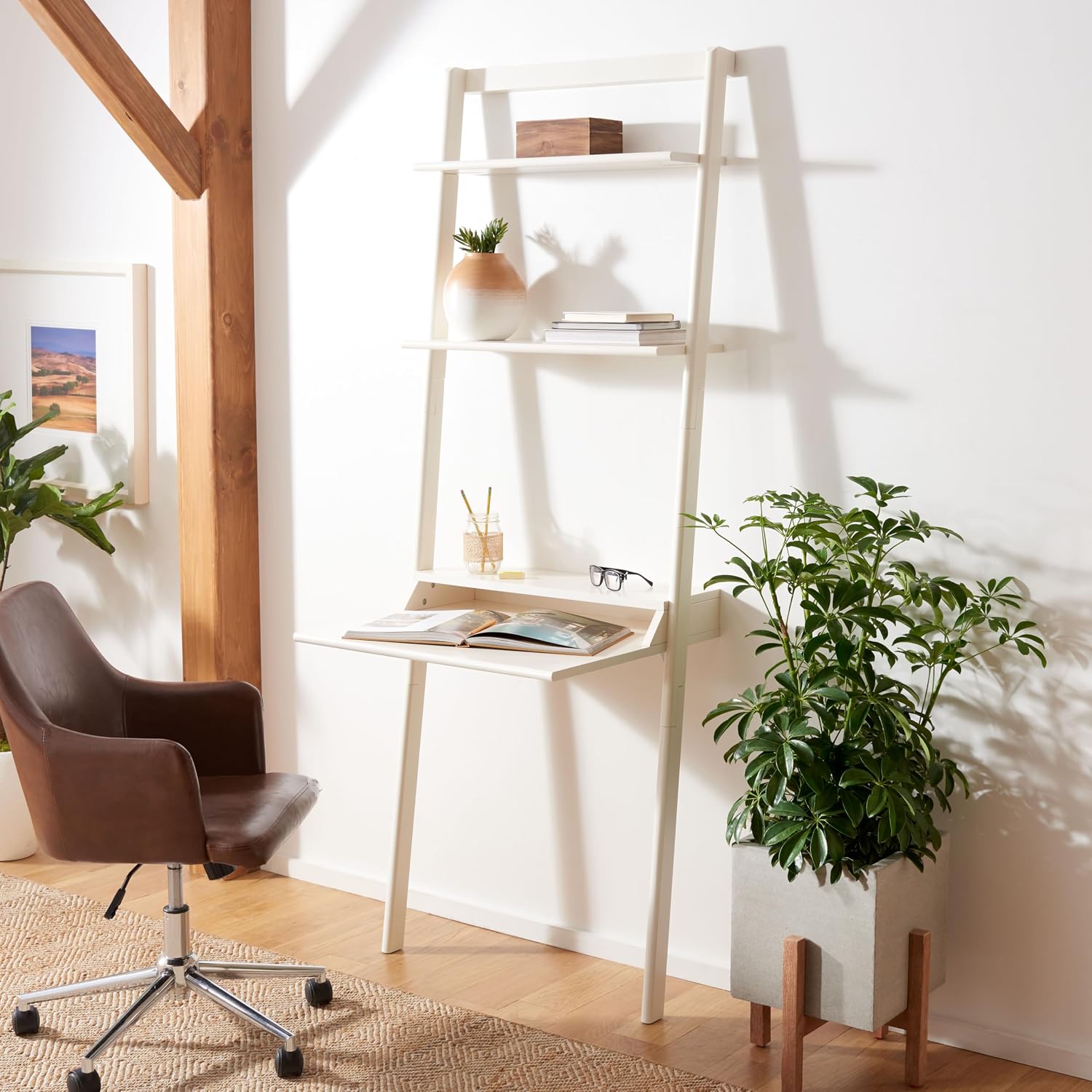 Safavieh Home Collection Pamella White 2-Shelf Leaning Desk