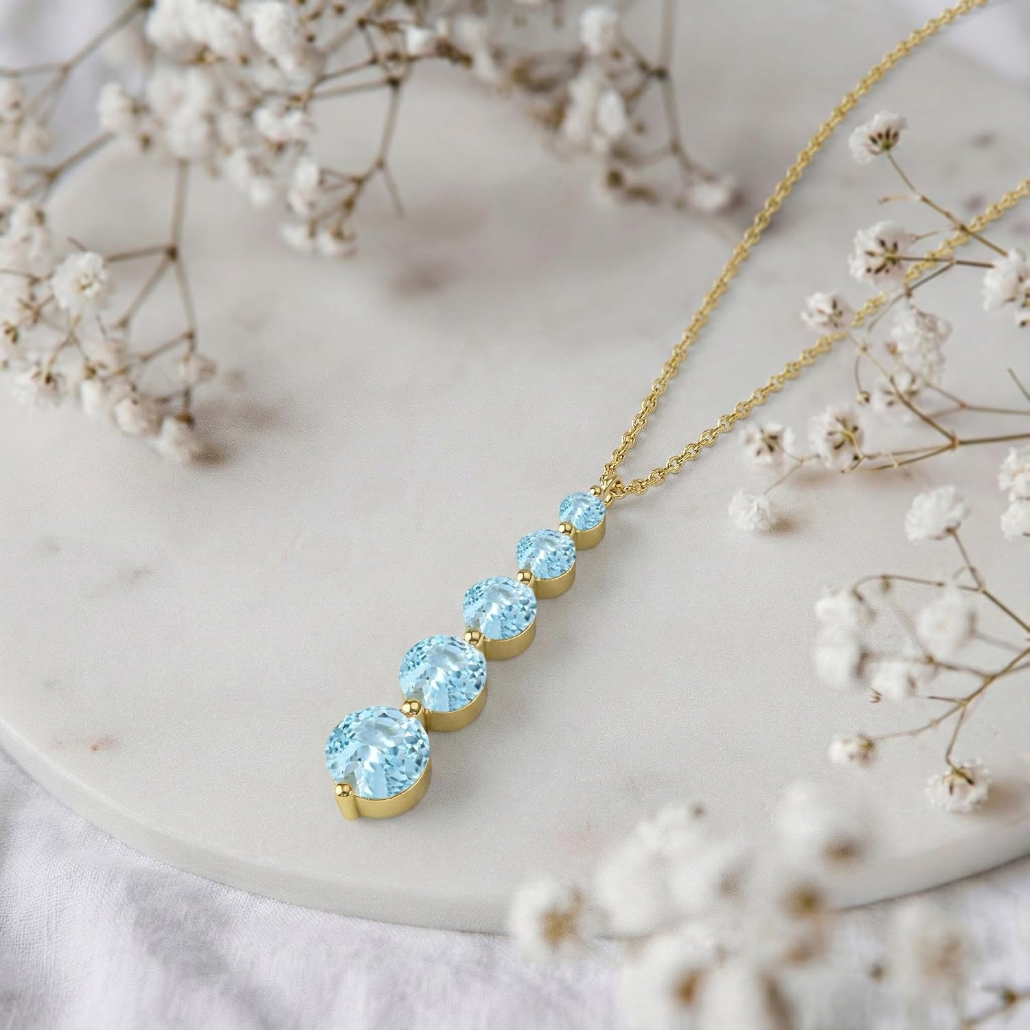 GOODSTONE JEWELS Linear Drop Pendant Necklace for Women in Yellow Gold Plated | Size 16+2 Inch Cable Chain with Lobster Clasp | Natural Birthstone Jewelry Gift for Her