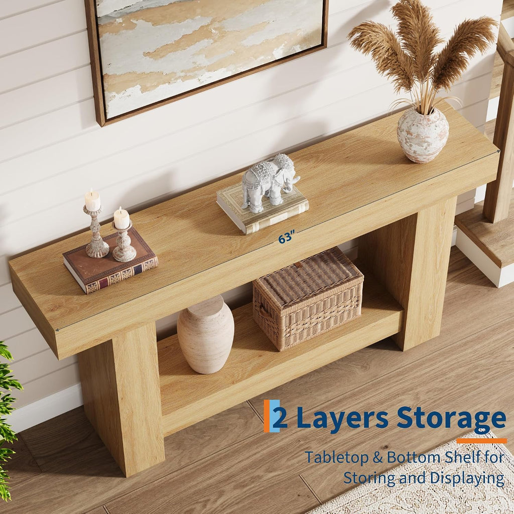 Farmhouse Console Table, Wooden Entryway Table with Storage, Rectangular Narrow Sofa Table Behind The Couch, Entry Table Foyer Hallway Table for Entrance, Hallway, Living Room