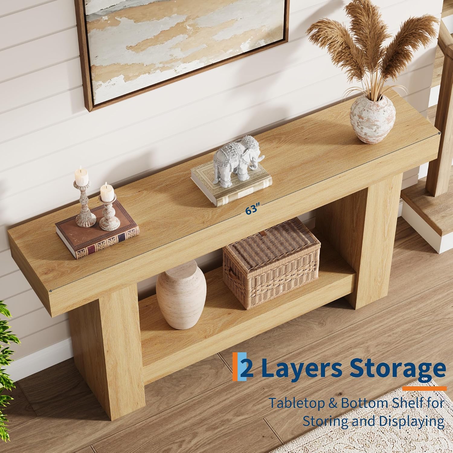 Farmhouse Console Table, Wooden Entryway Table with Storage, Rectangular Narrow Sofa Table Behind The Couch, Entry Table Foyer Hallway Table for Entrance, Hallway, Living Room