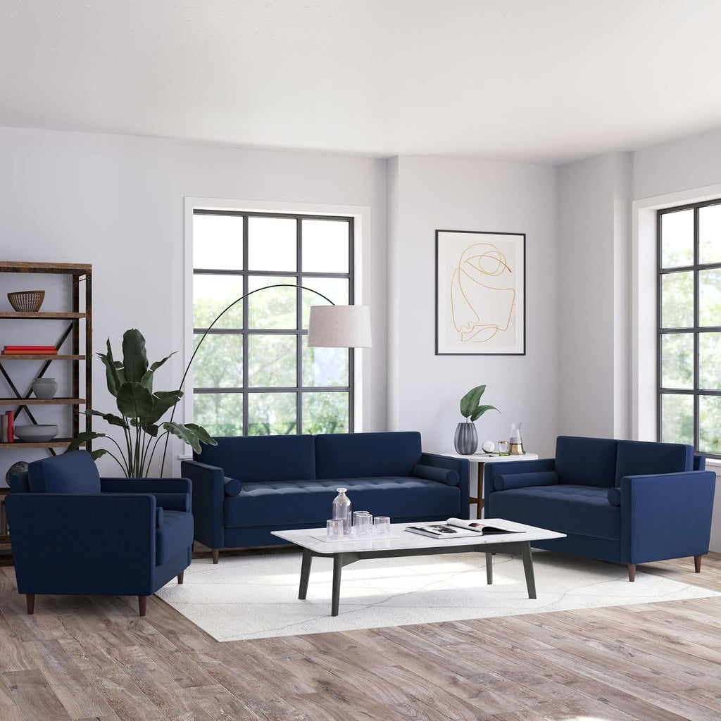Studio Living® Lexington 39.4' Arm Chair, Mid-Century Modern, Pocket Coil Comfort, Easy Assembly, Woven Fabric, Navy Blue