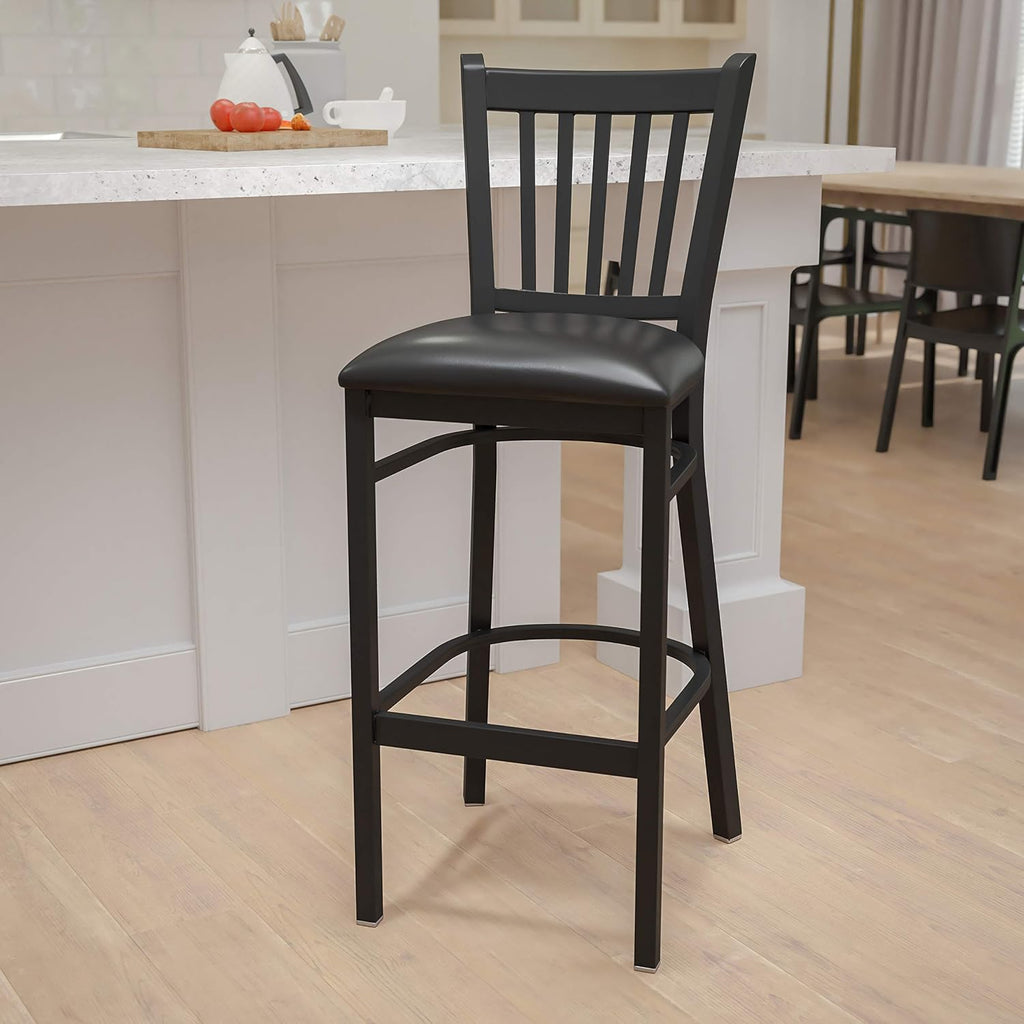 Flash Furniture HERCULES Series Black Vertical Back Metal Restaurant Barstool - Black Vinyl Seat (Pack of 1)