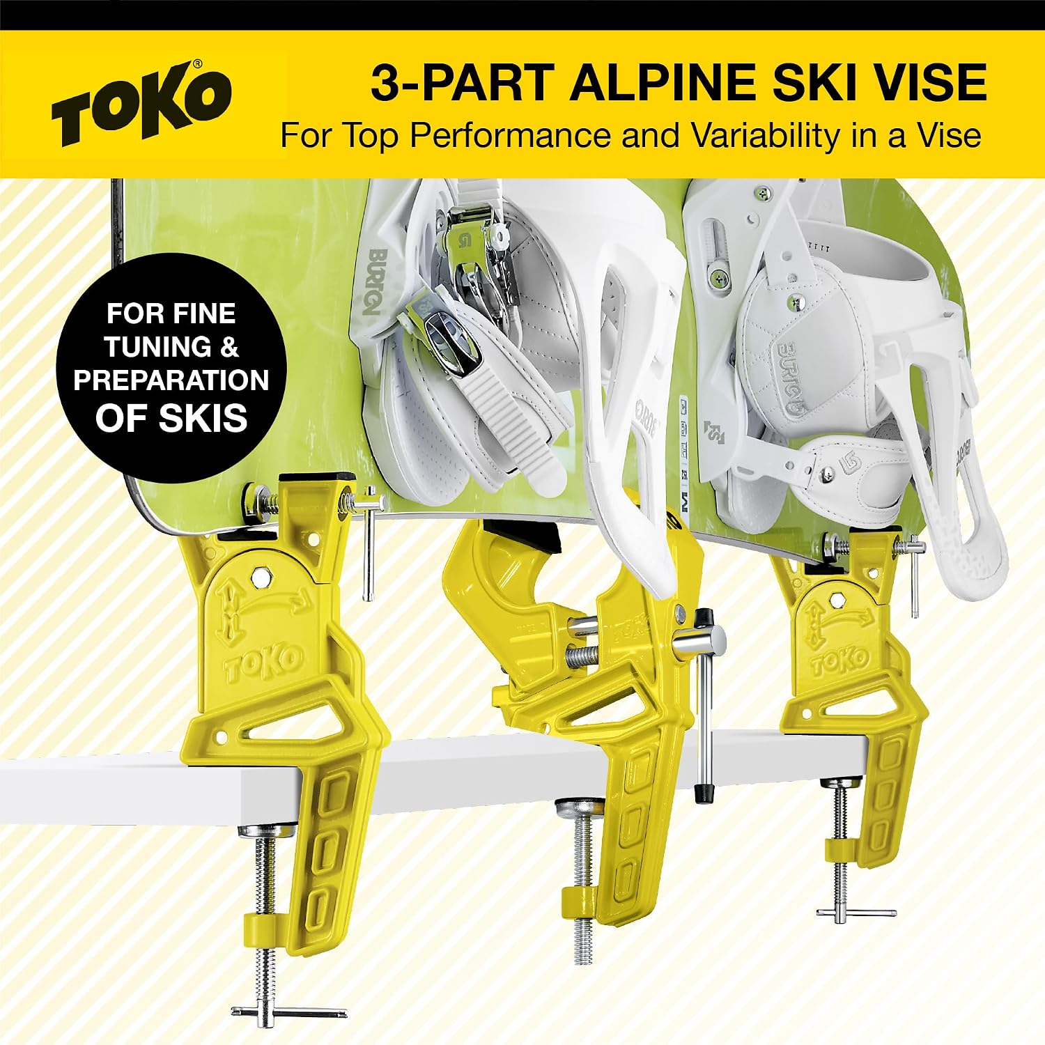 TOKO World Cup Alpine Ski Vise Grip for Tuning and Waxing - Secure No Slip Grip and Adjustable Angle for Edge Preparation - 3 Piece Set