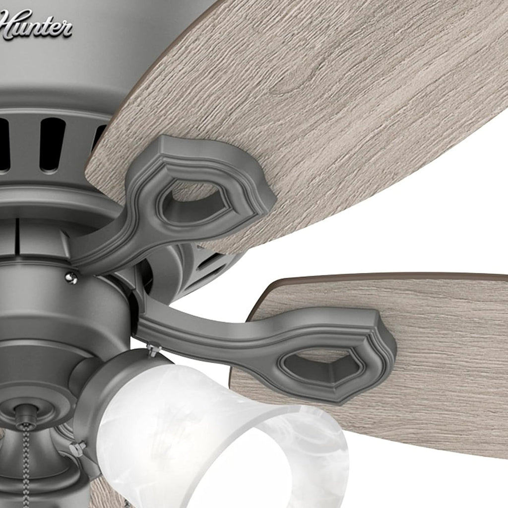 Hunter Fan 52 in Casual Matte Silver Finish Indoor Ceiling Fan with Pull Chain and Light Kit, 5 Blades (Renewed)
