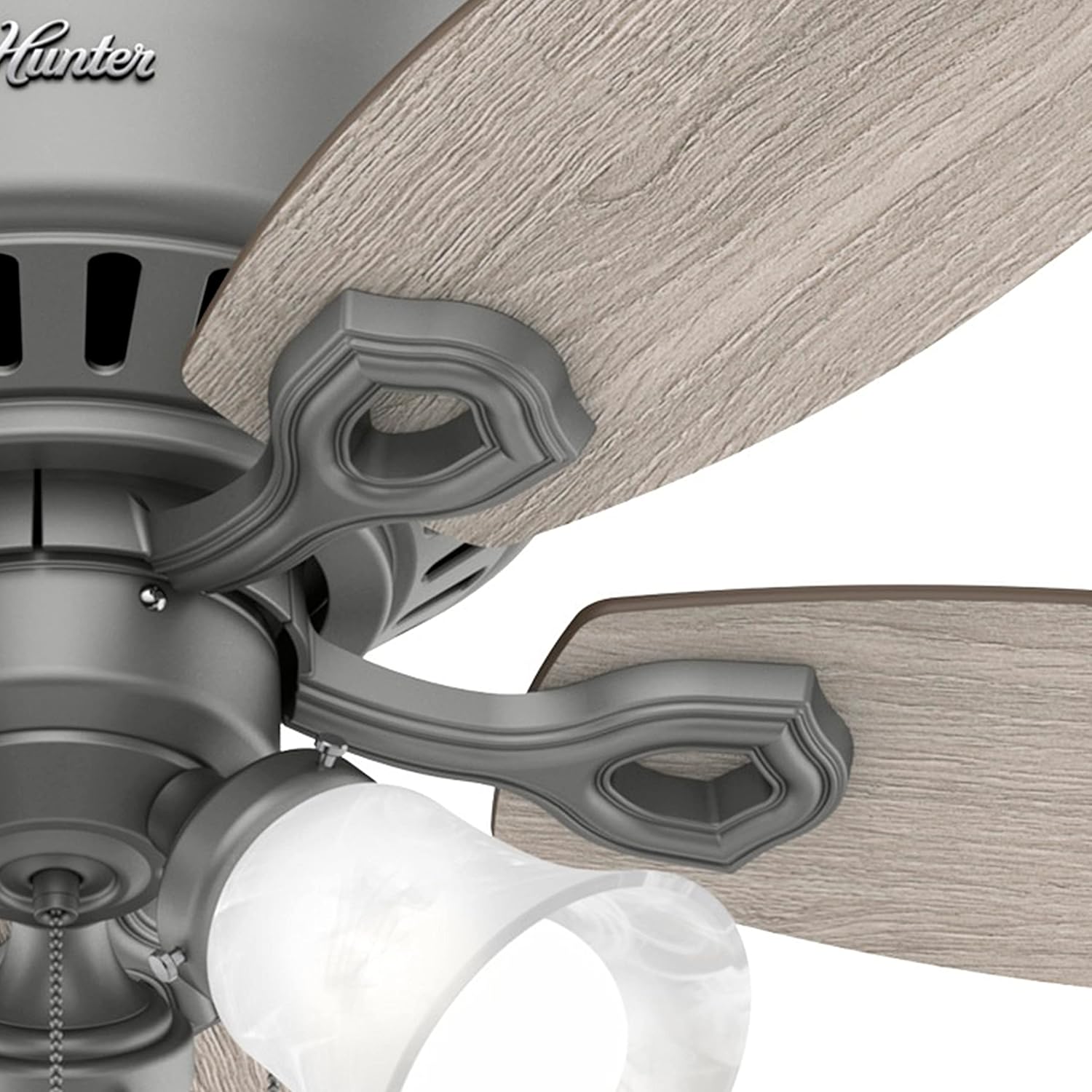 Hunter Fan 52 in Casual Matte Silver Finish Indoor Ceiling Fan with Pull Chain and Light Kit, 5 Blades (Renewed)