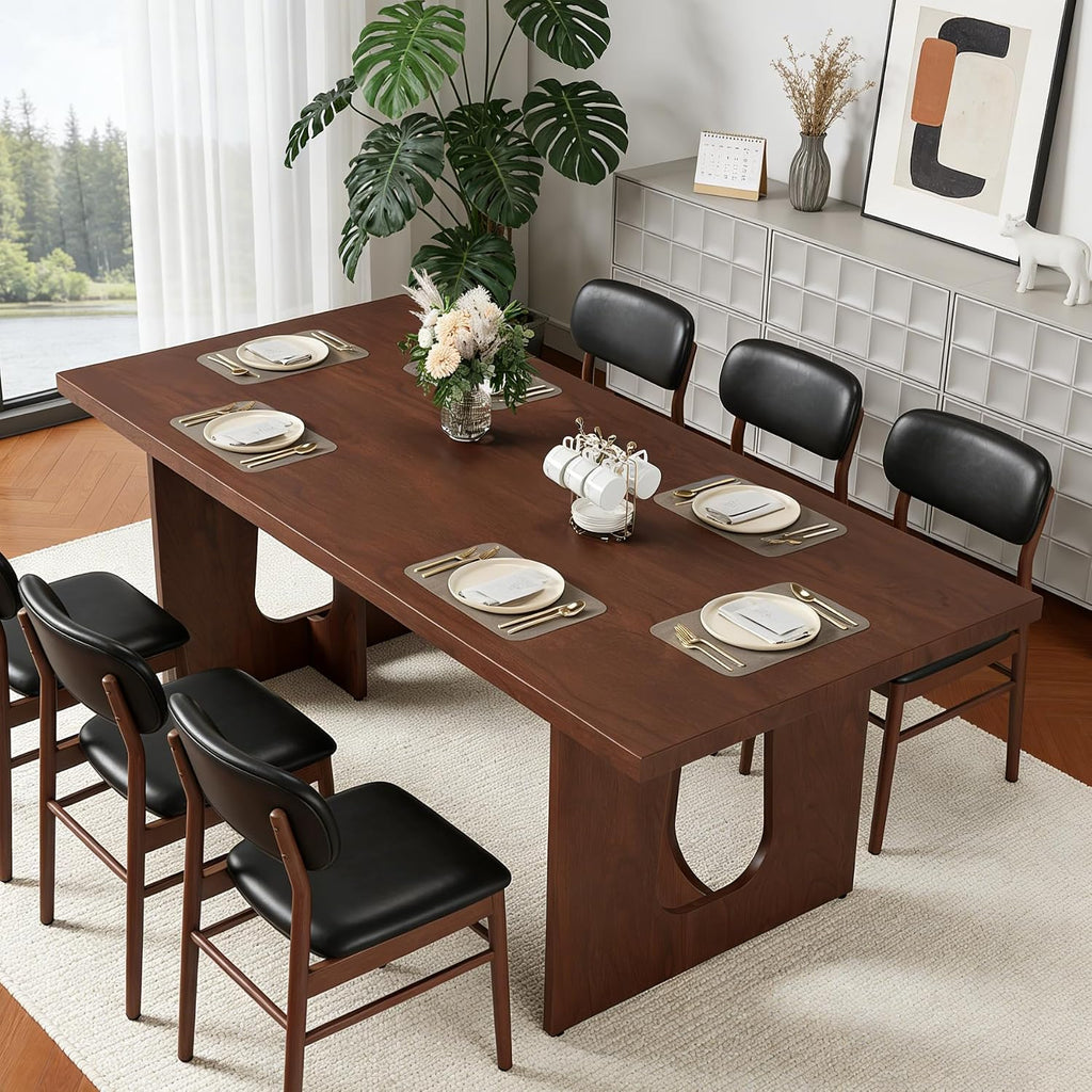 GarveeHome Dining Table for 6-8 People - 71' Modern Long Kitchen Table with Large Tabletop & Heavy Duty Pedestal Legs, Dinner Table for Kitchen, Conference Room, Home, Walnut