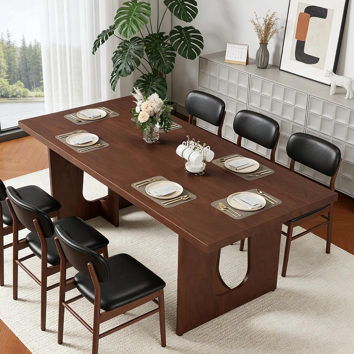 GarveeHome Dining Table for 6-8 People - 71' Modern Long Kitchen Table with Large Tabletop & Heavy Duty Pedestal Legs, Dinner Table for Kitchen, Conference Room, Home, Walnut