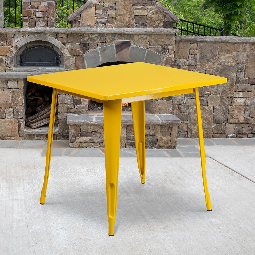 Flash Furniture Felix Commercial Grade 31.5' Square Yellow Metal Indoor-Outdoor Table