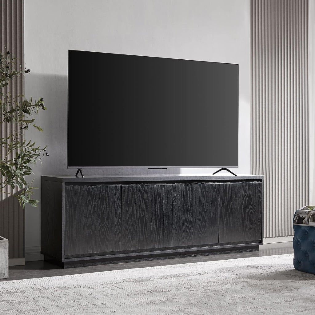 Henn&Hart TV Stand for TVs up to 75' with 2 Concealed Storage Cabinets and Adjustable Shelves for Living Room, Family Room, or Office, Natural Black